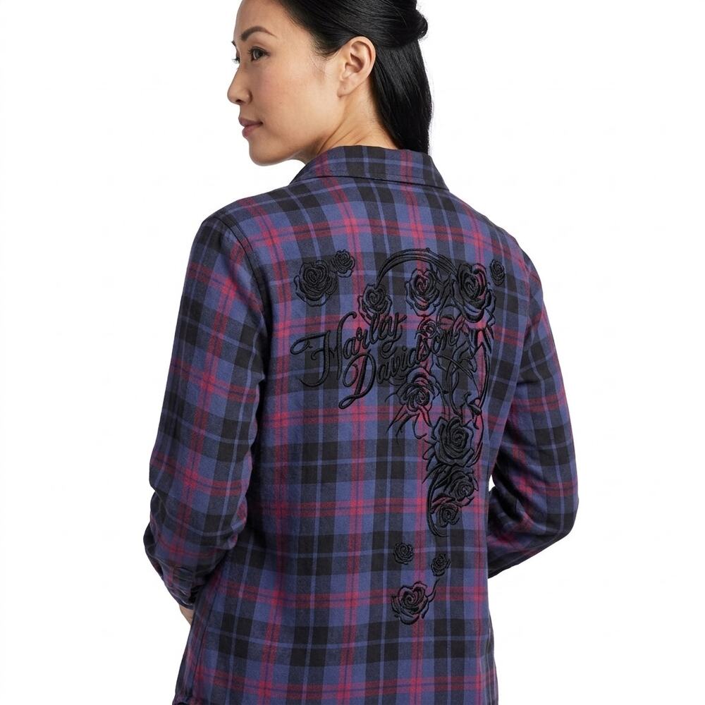 Harley-Davidson Motorclothes Viscose Blend Plaid Button-Up Women Size 2XL